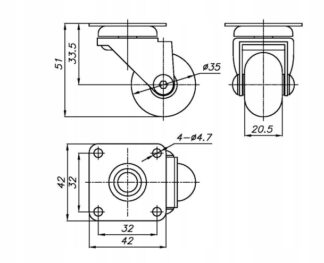 Kółko meblowe obrotowe AMIX fi35 przeźroczyste