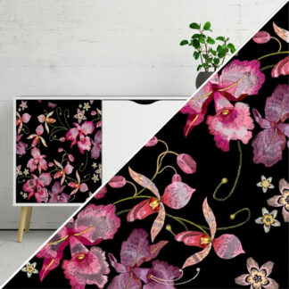 Okleina meblowa samoprzylepna 45x100 cm Czarno-różowe kwiaty