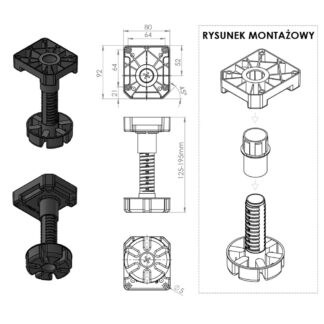 Nóżka kuchenna meblowa MULTILEG H-125-195