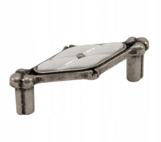 Uchwyt meblowy UP024, 64mm, stare srebro + porcelana