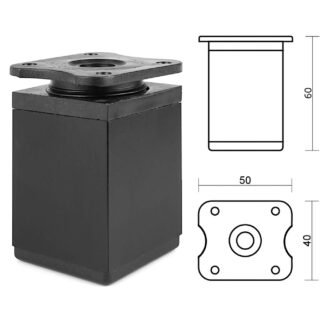 Noga, nóżka meblowa kwadratowa 40X40mm, H-60 6cm, regulowana, czarny mat