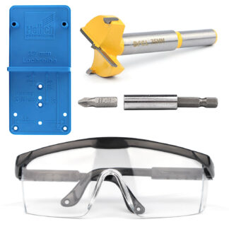 Zestaw do montażu zawiasów meblowych + okulary ochronne
