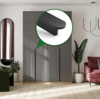 Długi uchwyt meblowy "LINEA" - reling do wysokich frontów, 600mm, czarny mat