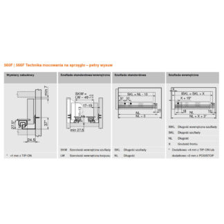 Prowadnica Tandem, 560F5000B, pełen wysuw z BLUMOTION, 17-19mm, kpl. P+L