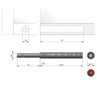 Odbojnik długi, K-Push TECH STRONG z magnesem , antracyt