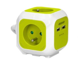 Przedłużacz kostka limonka 4-gniazdowe + 2 USB