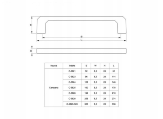 Uchwyt meblowy Campana C-5828, 256mm, czarny połysk