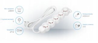 Przedłużacz listwowy 5-gniazdkowy 1,5m biały