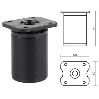 Noga, nóżka meblowa kwadratowa Fi40mm, H-60 6cm, regulowana, czarny mat