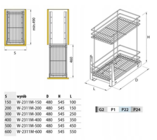 Cargo mini 200mm, 2-poziomy, chrom