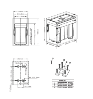 Segregator, Kosz wysuwny L na prowadnicach COMFORT - 3 x10L