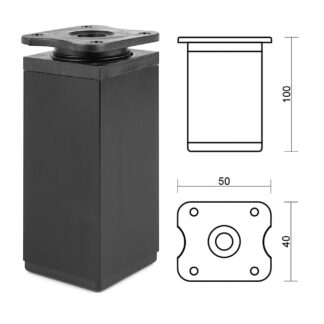 Noga, nóżka meblowa kwadratowa 40X40mm, H-100 10cm, regulowana, czarny mat