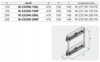 Cargo mini boczne, prawe, 200mm, 2-poziomy, srebrne, na prowadnicy tandem