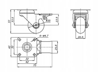 Kółko meblowe obrotowe AMIX fi35 przeźroczyste z hamulcem