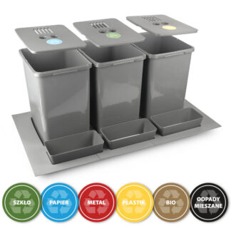 Sortownik, kosz na śmieci 3x20L do szafki 900mm + naklejki, filtr węglowy