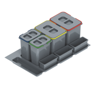 Pojemnik na odpady Praktiko poczwórny 2x15L+2x7L SREBRNY