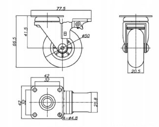 Kółko meblowe obrotowe AMIX fi50 przeźroczyste z hamulcem