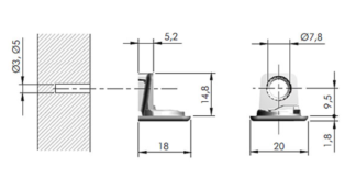 PK2 19mm  Wspornik podpórki  z otworem pod EUROWKRĘT