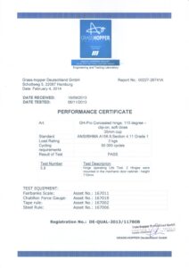 Certyfikat Hinges Gh Soft Close