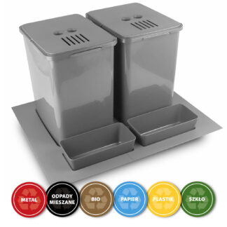 Sortownik, kosz na śmieci 2x20L, 600mm, z filtrem węglowym
