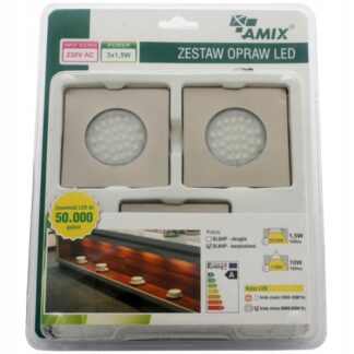 Zestaw led 3 kwadratowy barwa zimna 230V