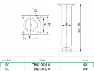 Nóżka meblowa okrągła M01 FI30 H-100 chrom