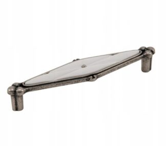 Uchwyt meblowy UP024, 128mm, stare srebro + porcelana