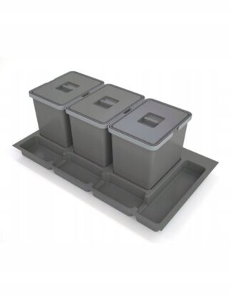 Kosz na śmieci z tacką 900mm, 3x15L, szary