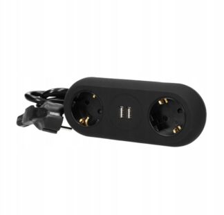 Przedłużacz montowany 2-gniazdkowy czarny