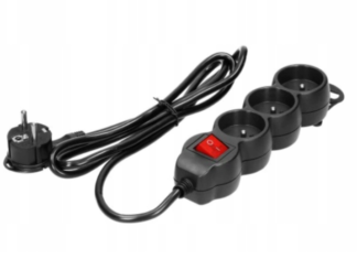 Przedłużacz listwowy z wyłącznikiem 3-gniazdkowy 3m czarny