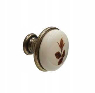 Gałka meblowa DG19, porcelana + stare złoto