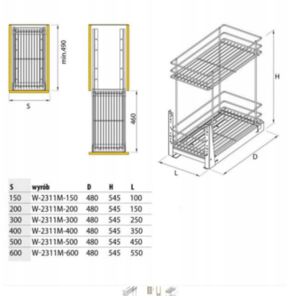 Cargo mini 300mm, 2-poziomy, srebrne, na prowadnicy tandem