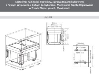 Segregator smieci W400- 2x15L (611) -soft close