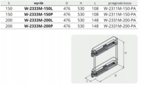 Cargo mini boczne, lewe - 150mm, 2-poziomy, srebrne, na prowadnicy tandem