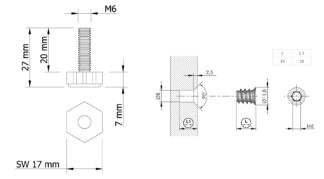 10x Stopka, nóżka meblowa regulowana M6 z mufą
