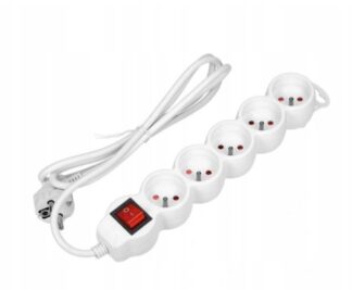 Przedłużacz listwowy z wyłącznikiem 5-gniazdkowy 1,5m biały