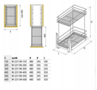 Cargo mini 150mm, 2-poziomy, mocowanie dolne, chrom