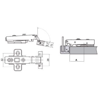 Zawias nakładany do wąskiej ramki aluminiowej R1, soft close, czarny, kpl