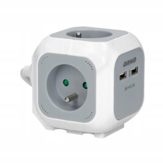 Przedłużacz kostka szara 4-gniazdowe + 2 USB