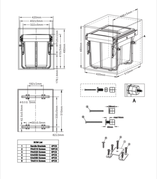 Kosz wysuwny XL na prowadnicach COMFORT - 2 x10L+20L